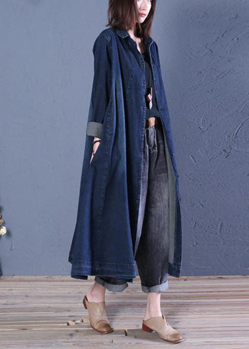 Manteau Trench en Denim à Col Claudine pour Femme 2