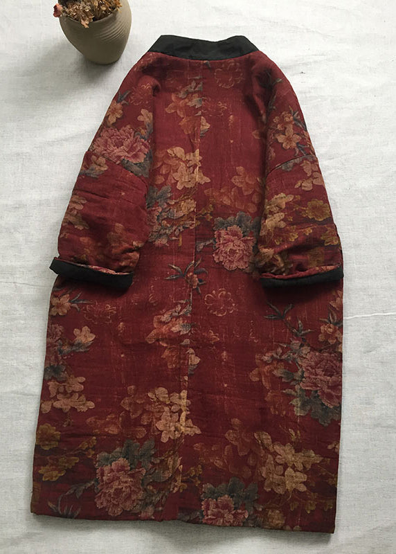 Manteau Vintage Femme Long à Col en V Imprimé Unique 2