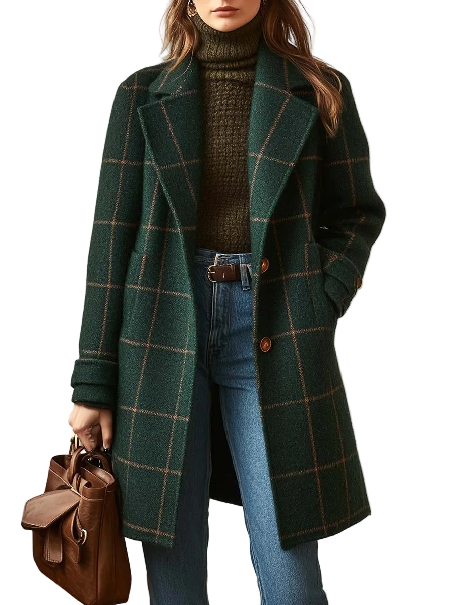 Manteau à carreaux pour femmes avec col à revers 0
