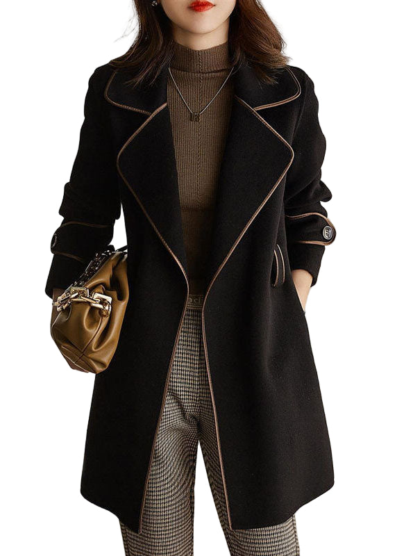 Manteau d'Automne Noir à Poches et Patchwork 0