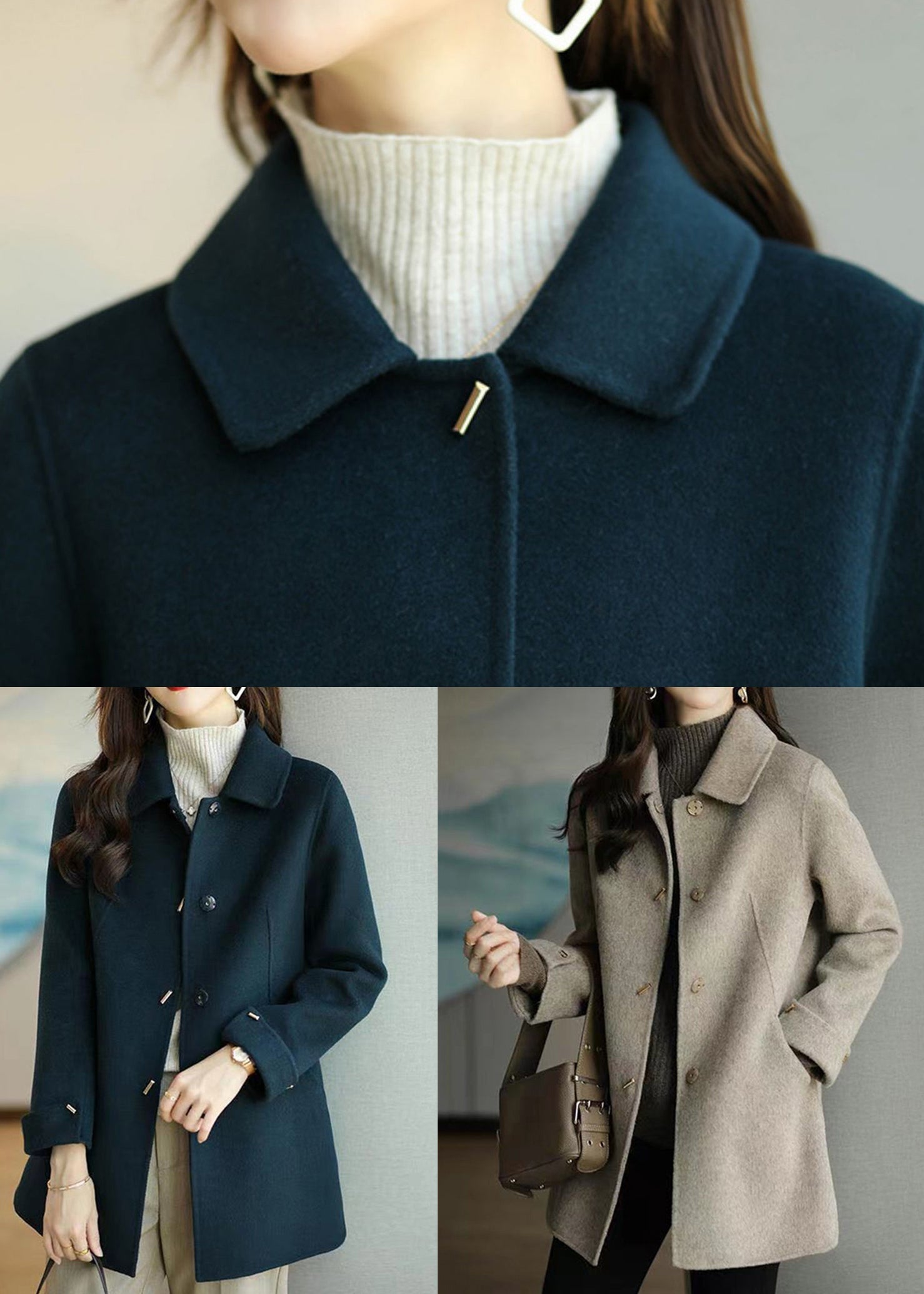 Manteau d'automne avec col Peter Pan et poches 3