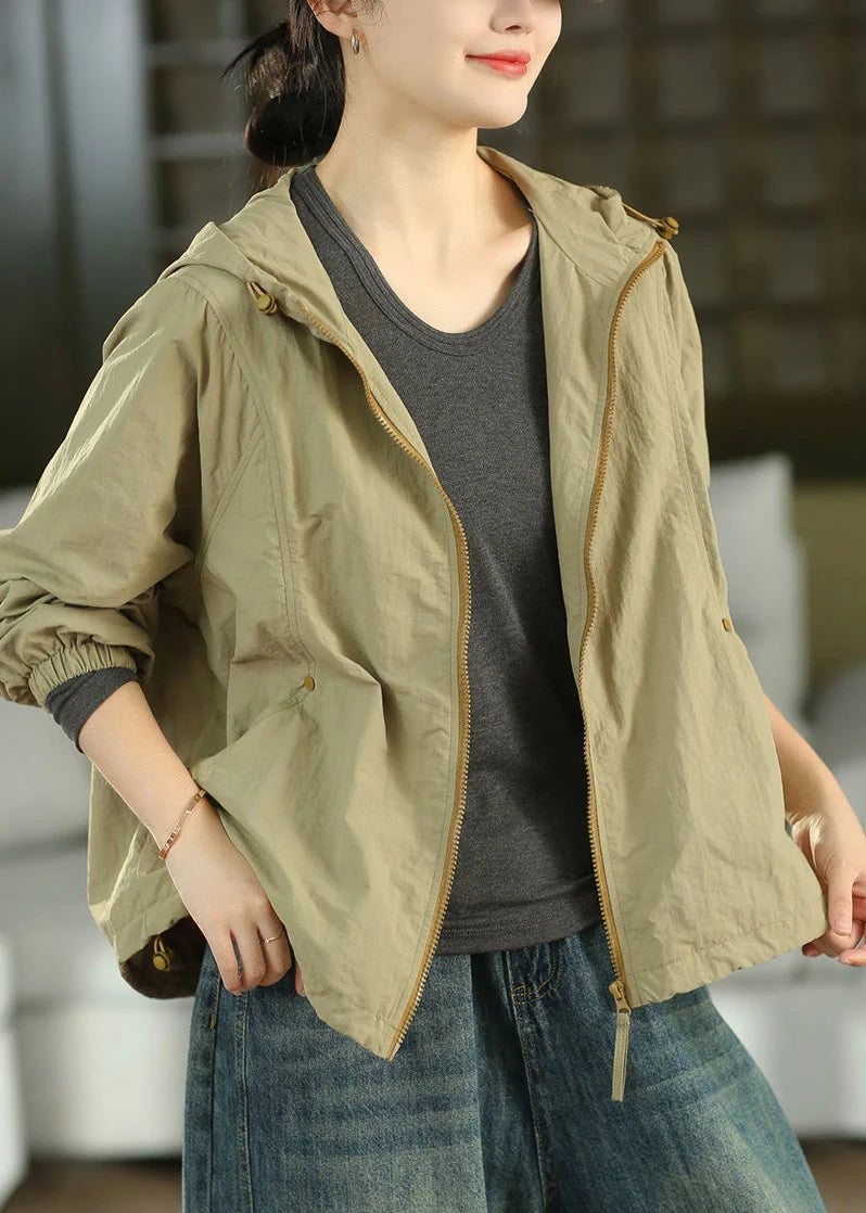 Manteau d'automne grande taille à capuche avec cordon de serrage pour femme 1