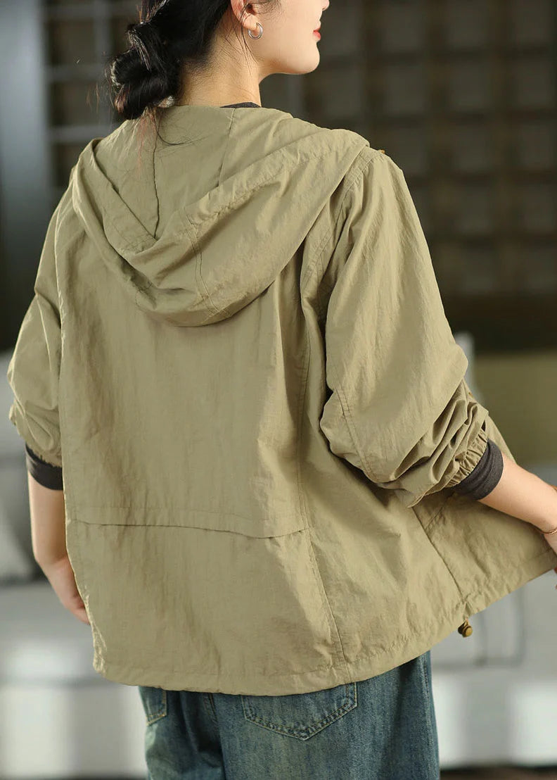 Manteau d'automne grande taille à capuche avec cordon de serrage pour femme 3