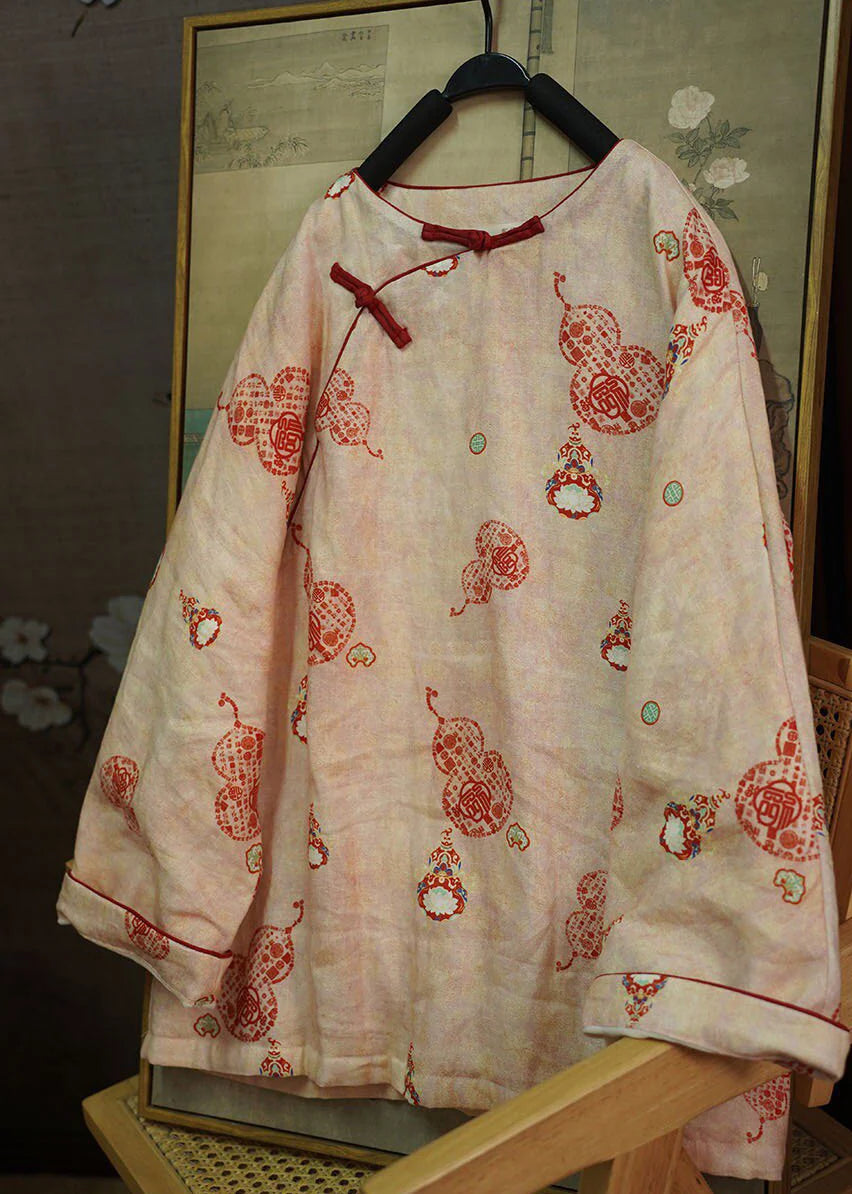 Manteau d'hiver Femme Style Chinois Imprimé Rouge Boutons Orientaux 1