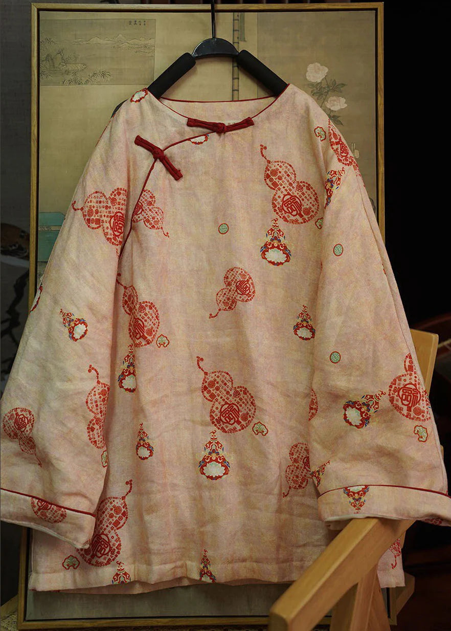 Manteau d'hiver Femme Style Chinois Imprimé Rouge Boutons Orientaux 4