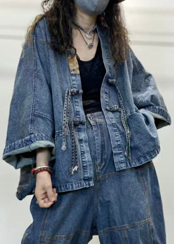 Manteau en Denim à Col en V pour Femme 2