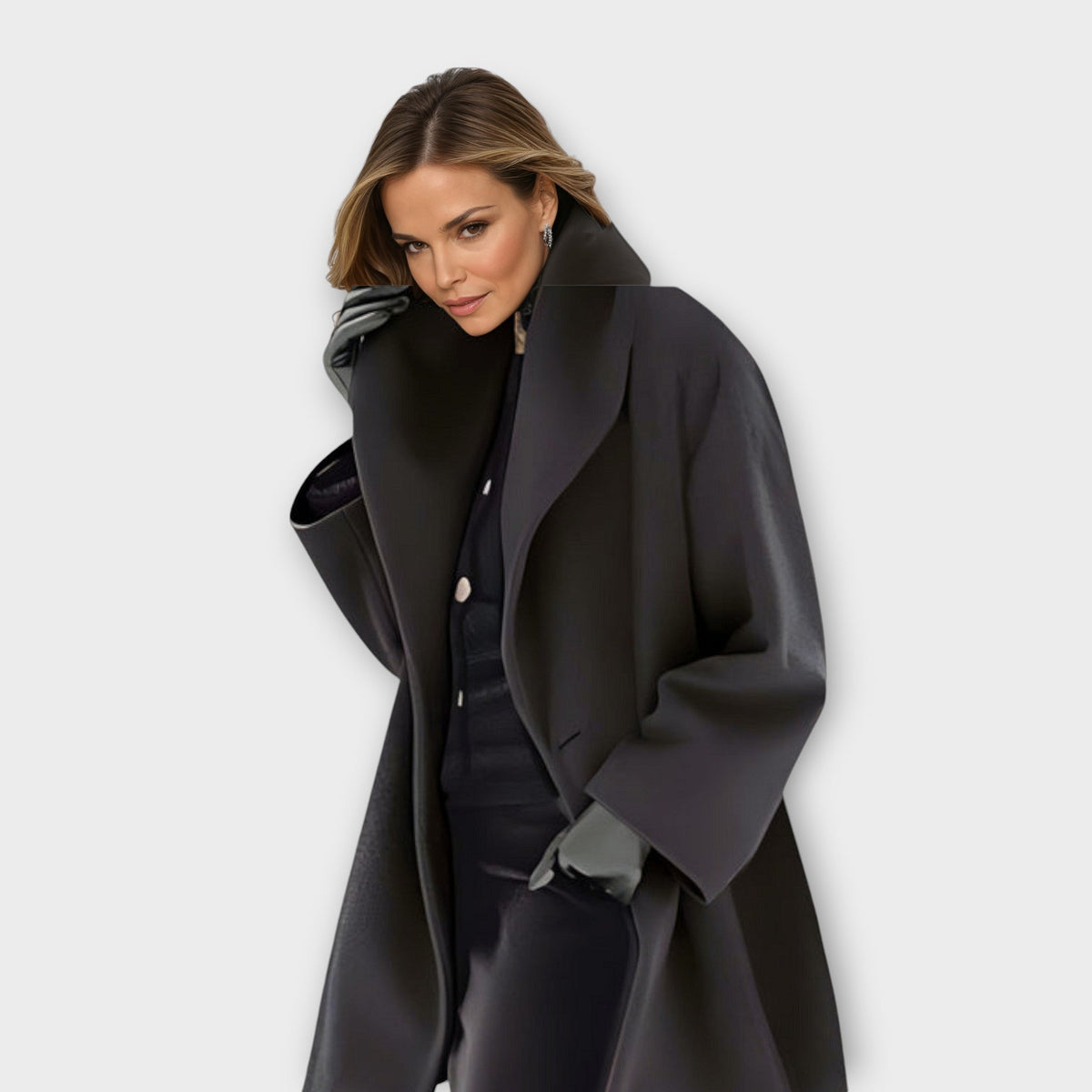 Manteau en Laine Femme Coupe Élégante Résistant au Vent 1