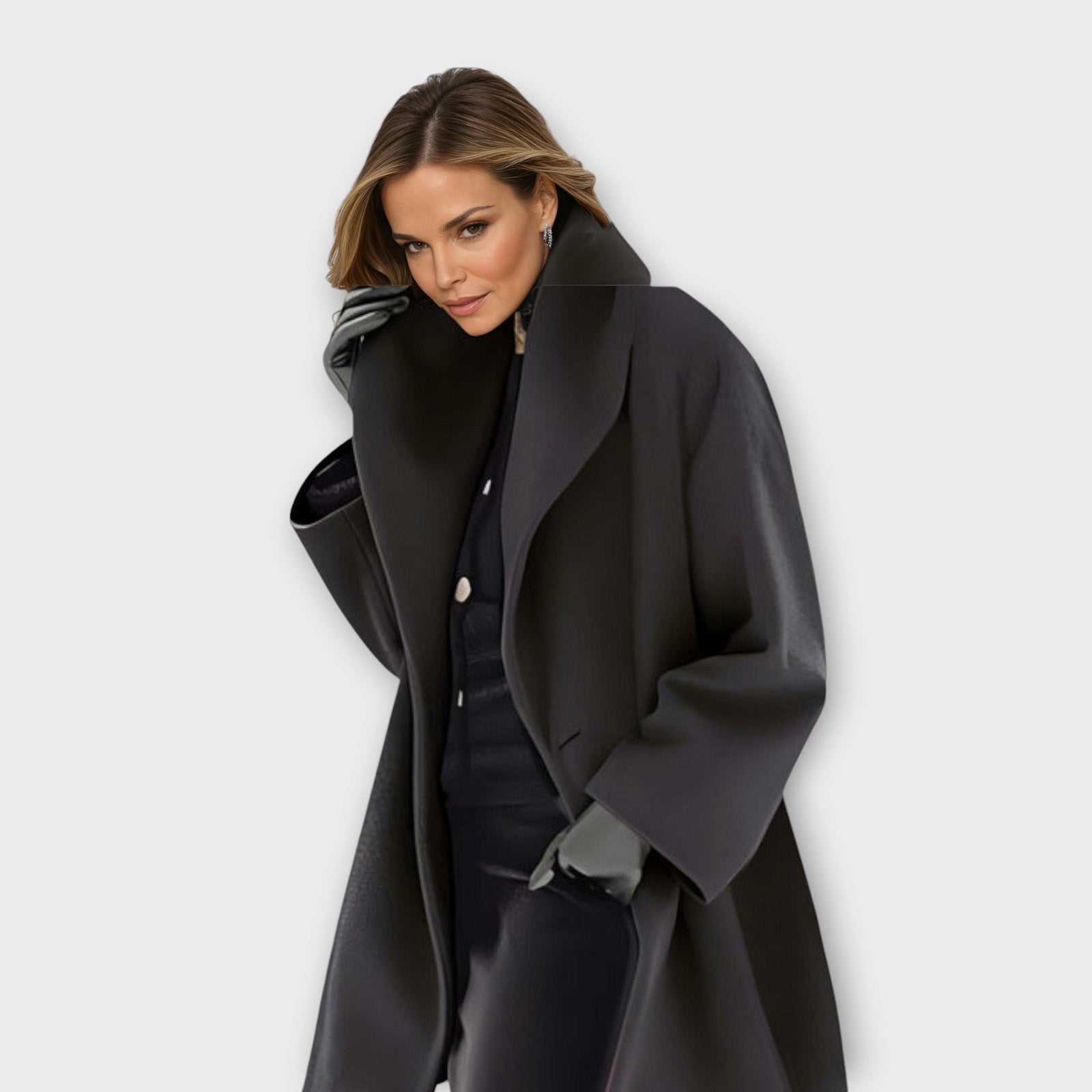 Manteau en Laine Femme Coupe Élégante Résistant au Vent 1