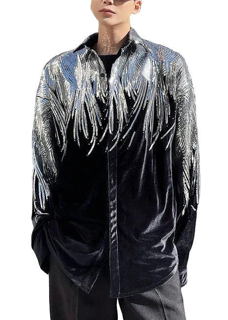 Manteau homme oversize à sequins noirs style automnal 0