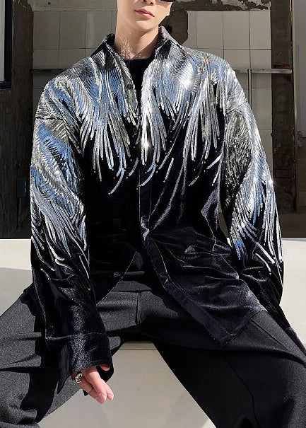 Manteau homme oversize à sequins noirs style automnal 1