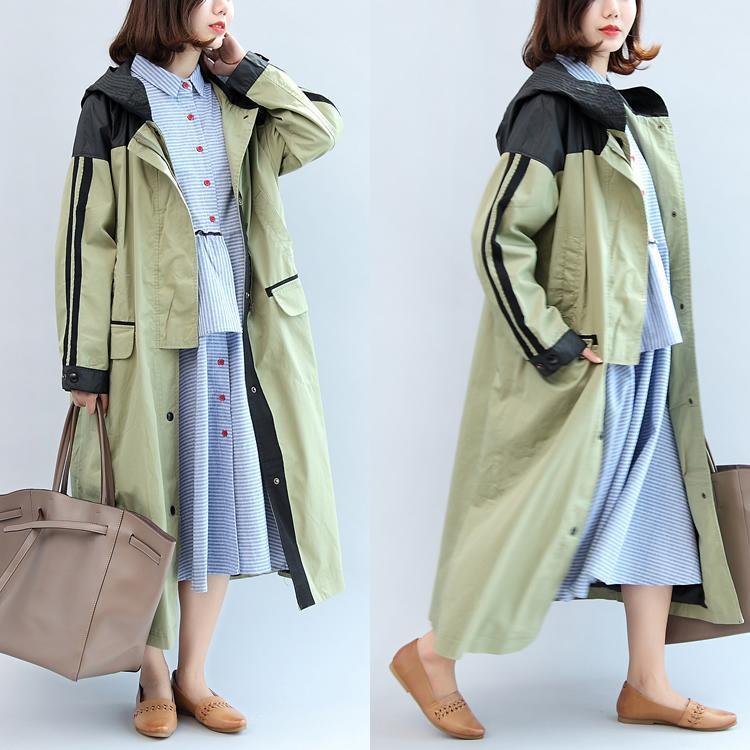 Manteau maxi à capuche patchwork grande taille pour femme automne 1