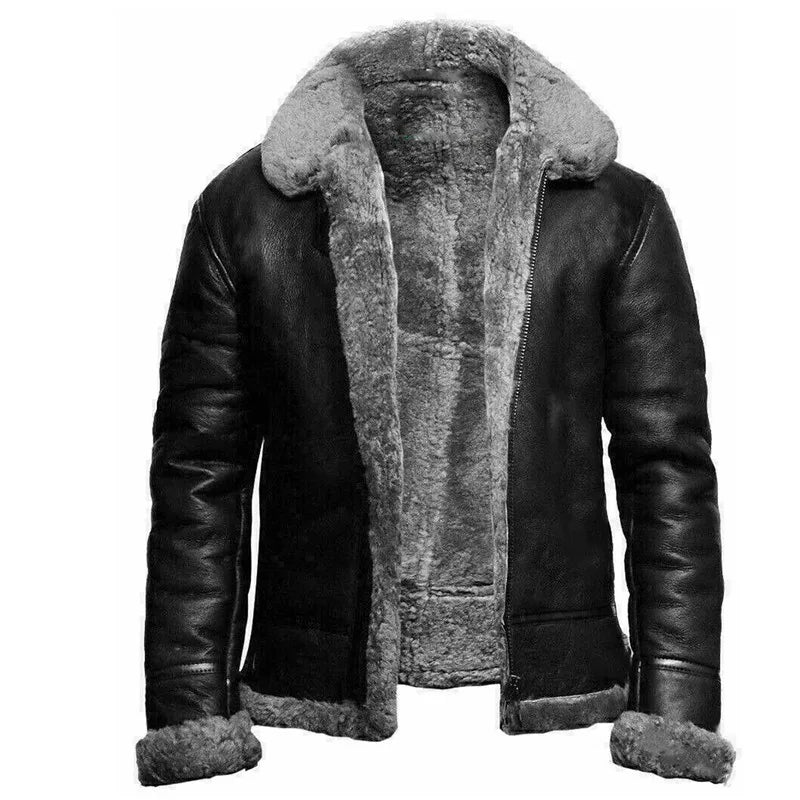 Manteau pour homme en cuir avec doublure en fourrure 2