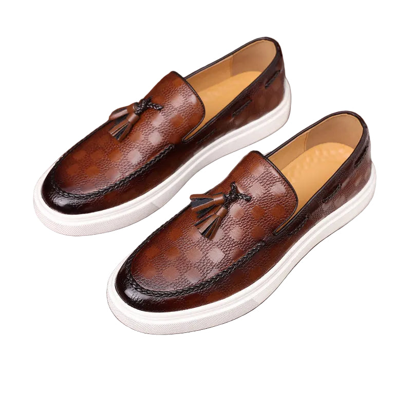 Mocassins pour hommes à texture gaufrée avec pompon 0
