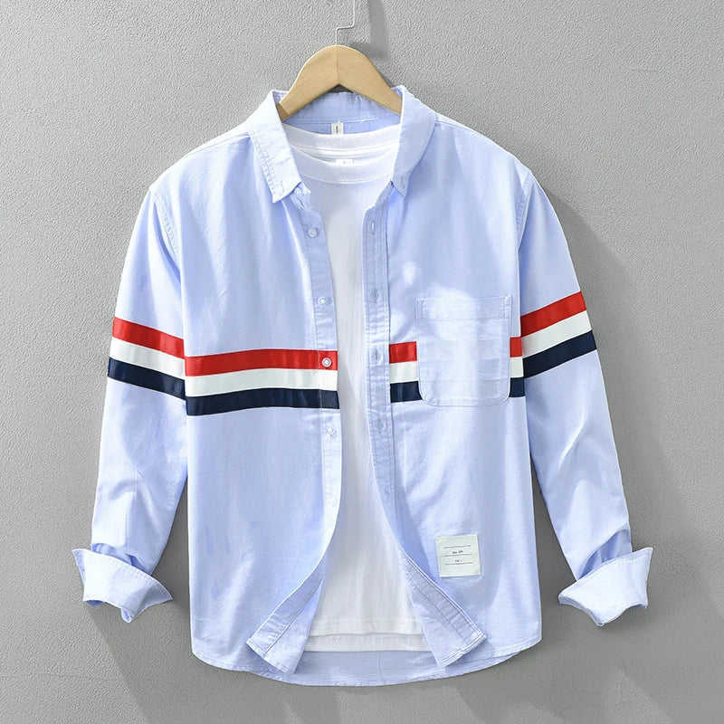 Chemise Homme Patchwork à Rayures Coton Doux 1