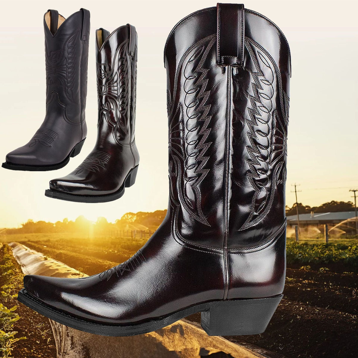 Bottes Cowboy Homme Cuir Durable Style Western Authentique 3
