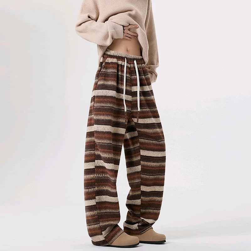Pantalon Décontracté en Laine Rayé pour Femme 5
