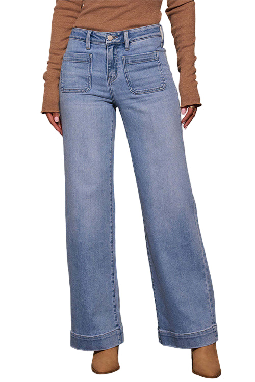 Pantalon Droit en Denim à Jambe Large pour Femme 0