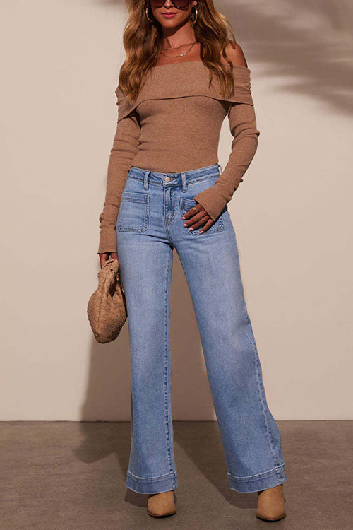 Pantalon Droit en Denim à Jambe Large pour Femme 3