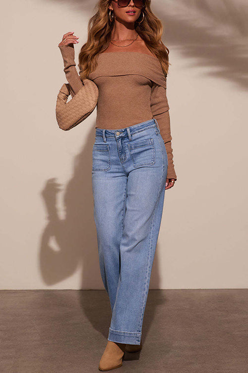 Pantalon Droit en Denim à Jambe Large pour Femme 4