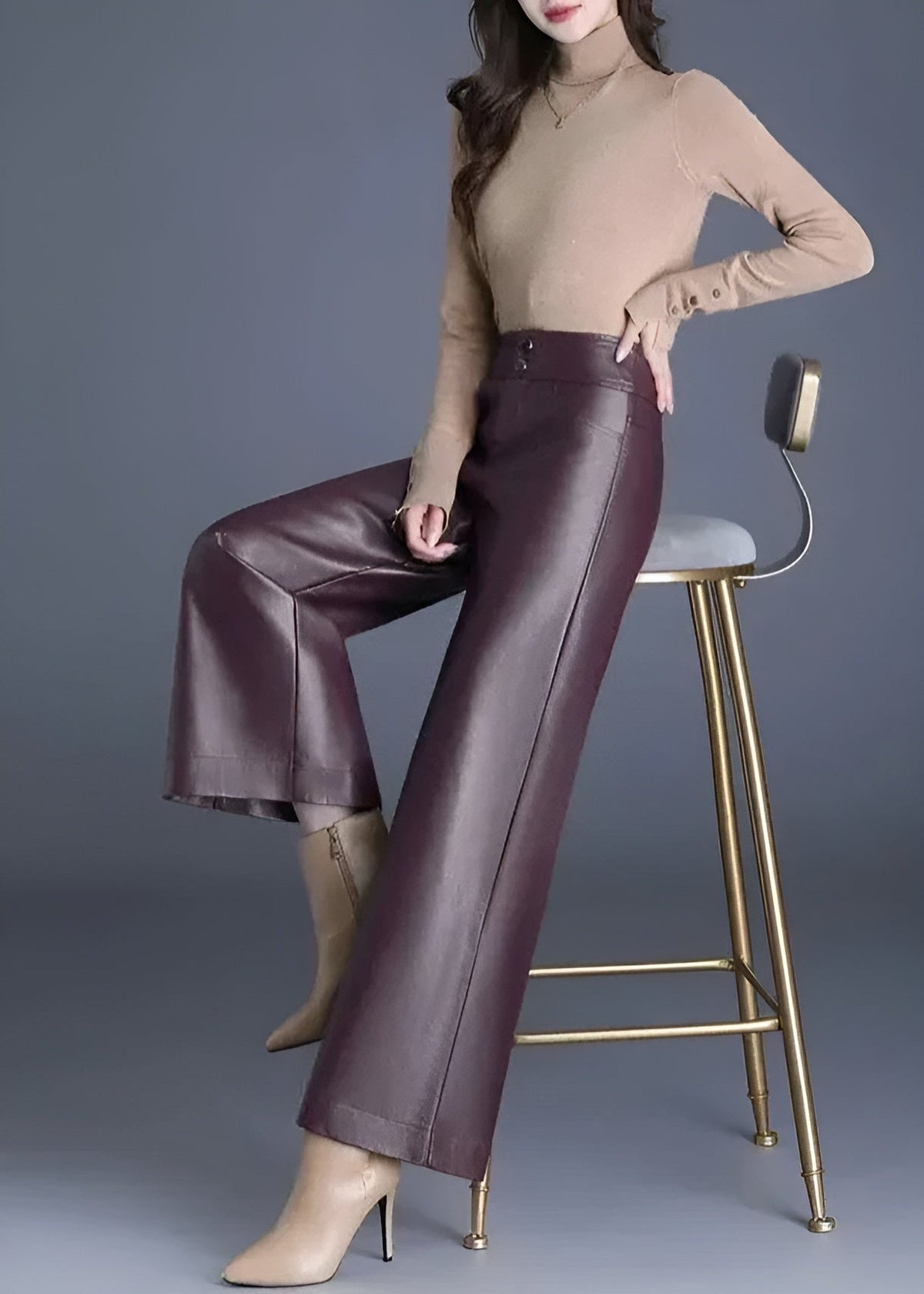 Pantalon Évasé Femme Taille Haute Chic 8
