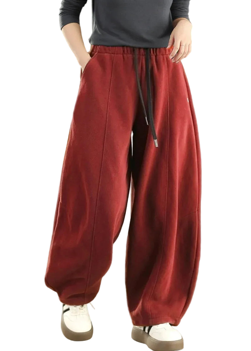 Pantalon Femme Automnal à Taille Élastique et Poches Contrastantes 0