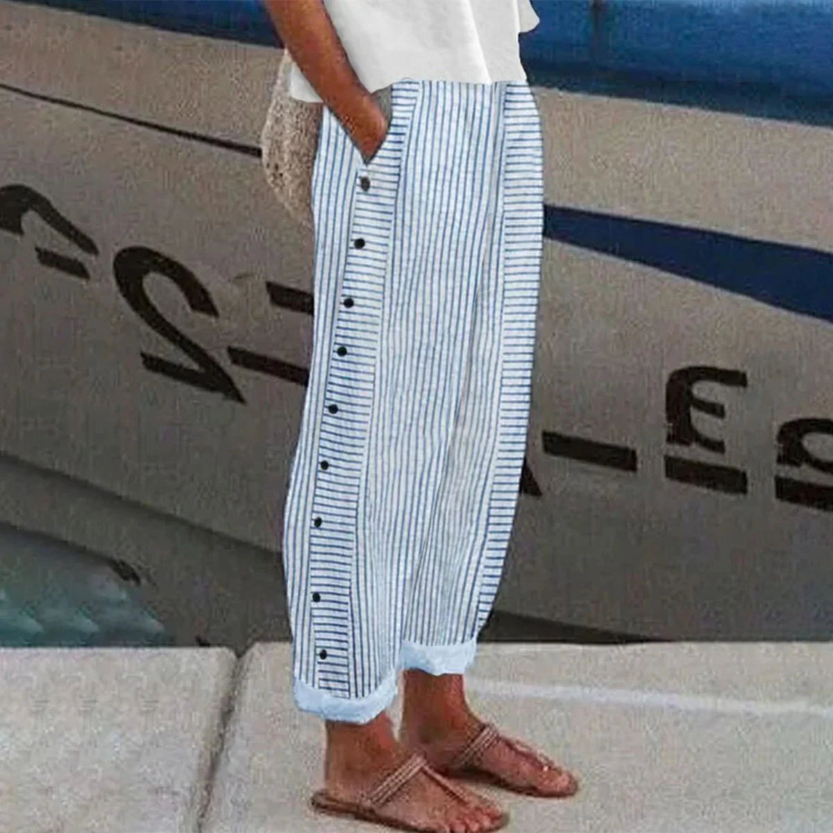Pantalon Femme Confortable avec Poches Latérales 0
