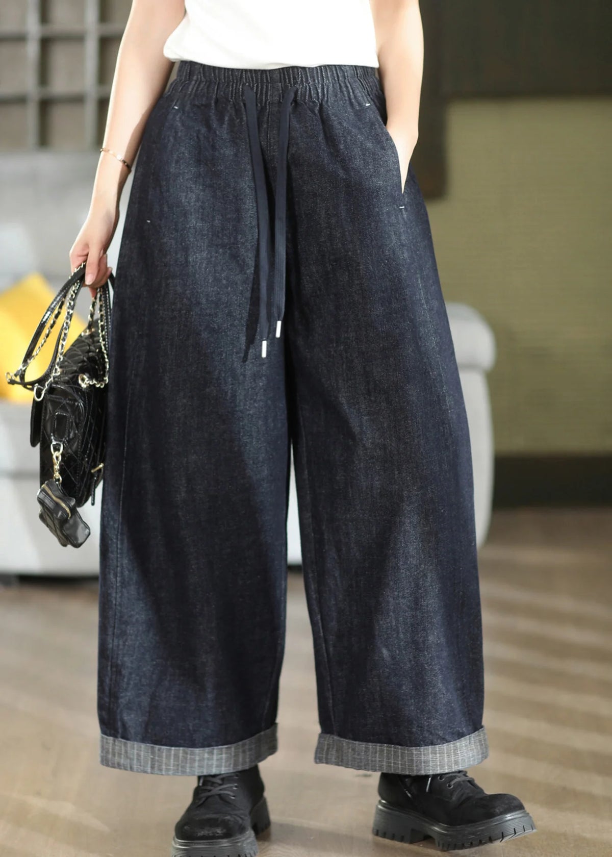 Pantalon Femme Coupe Ajustée Taille Élastique 0