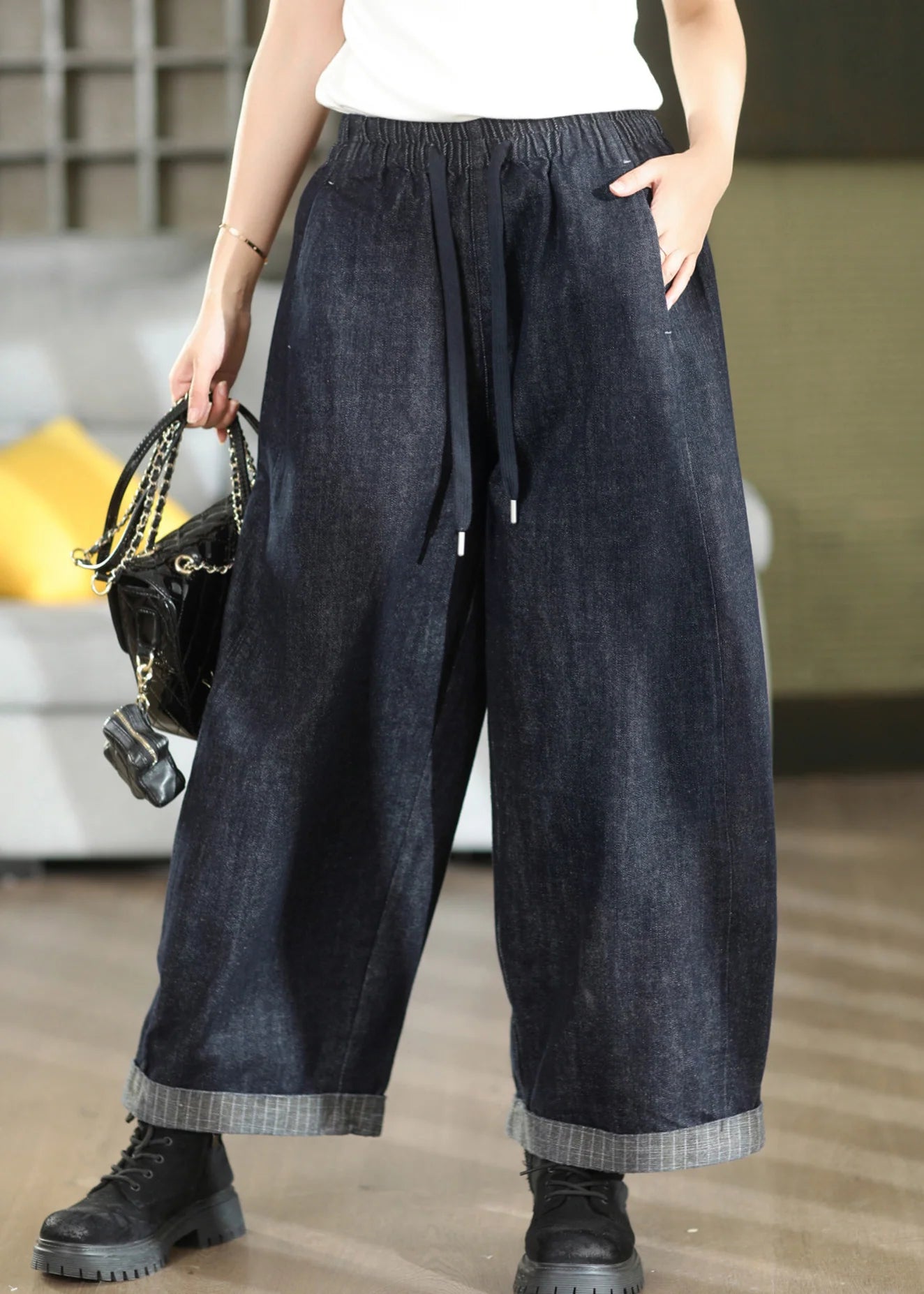Pantalon Femme Coupe Ajustée Taille Élastique 2