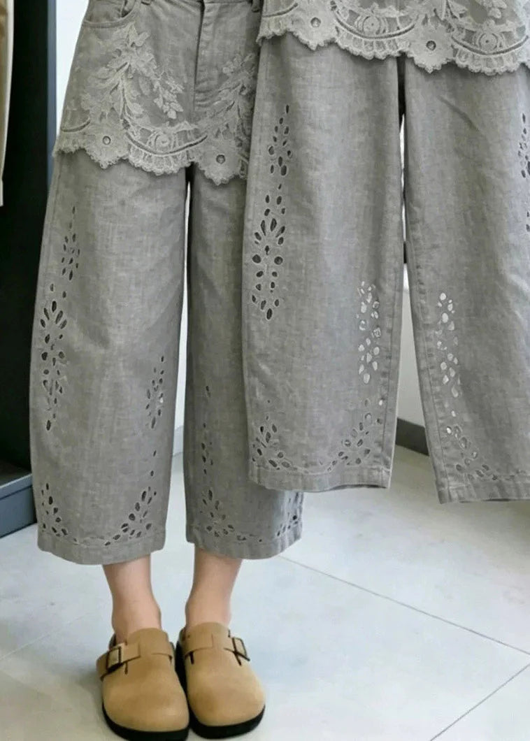 Pantalon Femme Court Moderne avec Détails en Dentelle et Poches 3