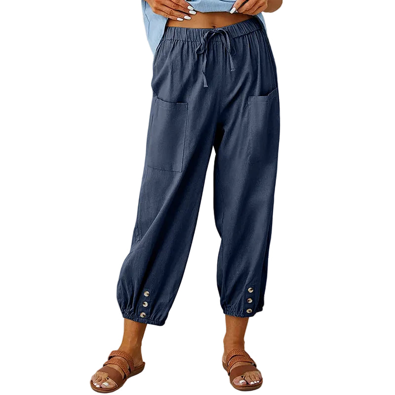 Pantalon Femme Décontracté 7/8 avec Poches et Cordon de Serrage 0