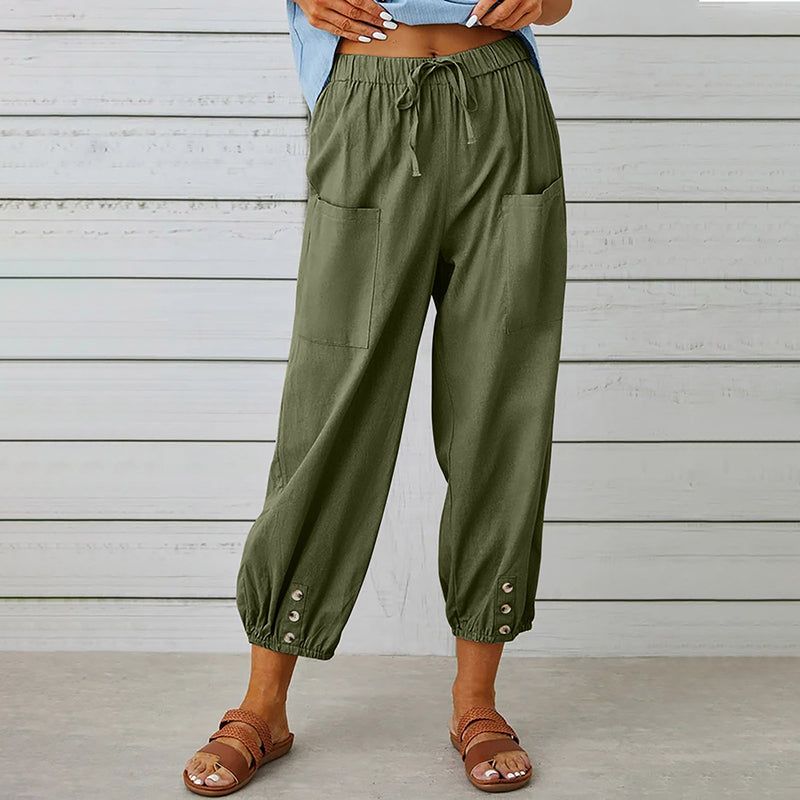 Pantalon Femme Décontracté 7/8 avec Poches et Cordon de Serrage 10