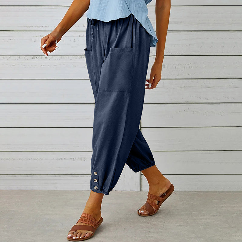 Pantalon Femme Décontracté 7/8 avec Poches et Cordon de Serrage 1