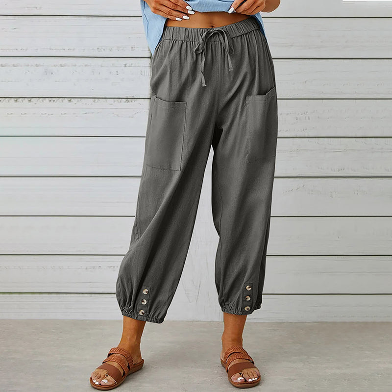 Pantalon Femme Décontracté 7/8 avec Poches et Cordon de Serrage 4