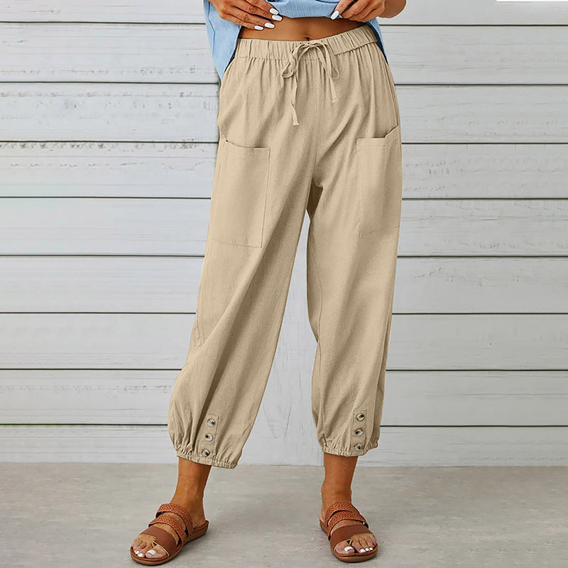 Pantalon Femme Décontracté 7/8 avec Poches et Cordon de Serrage 7