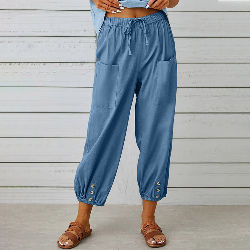 Pantalon Femme Décontracté 7/8 avec Poches et Cordon de Serrage 8