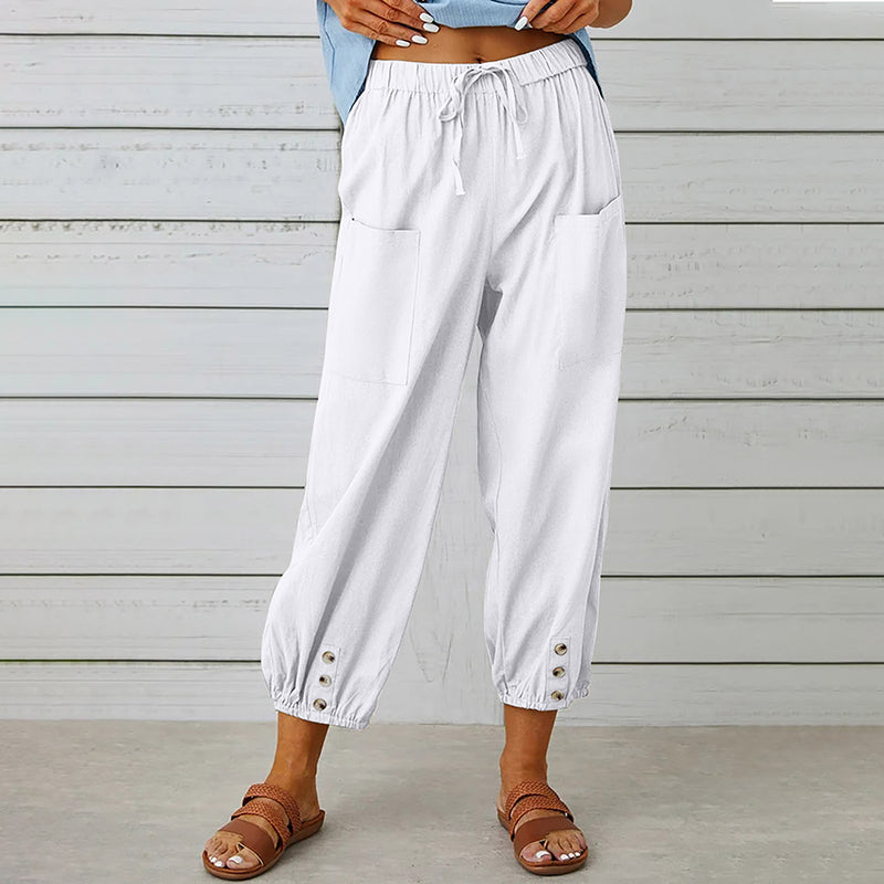 Pantalon Femme Décontracté 7/8 avec Poches et Cordon de Serrage 9