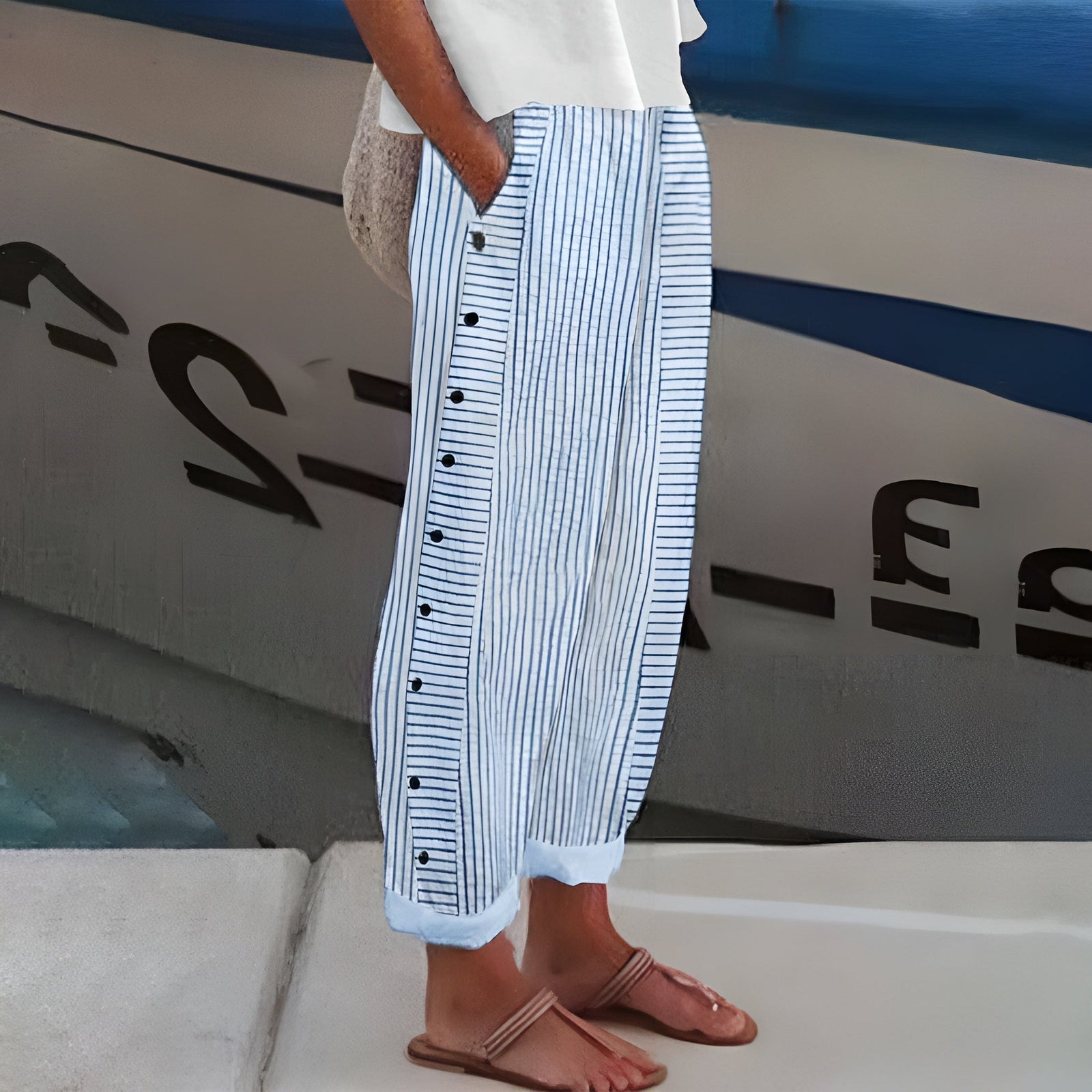 Pantalon Femme Décontracté avec Poches Latérales 0