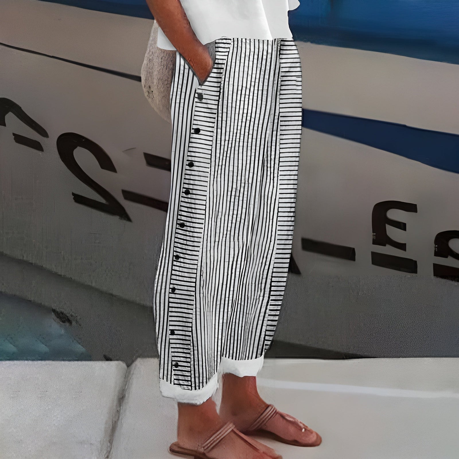 Pantalon Femme Décontracté avec Poches Latérales 1