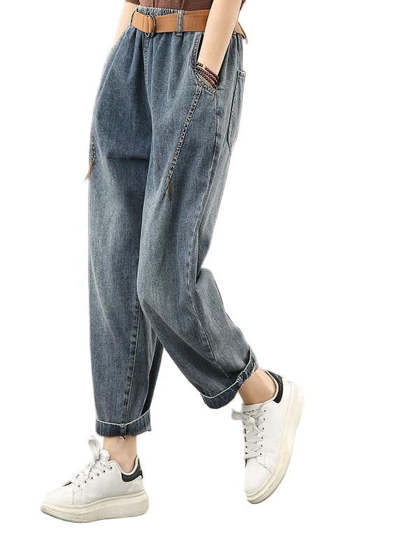 Pantalon Femme Délavé Casual avec Décoration Colorée 0