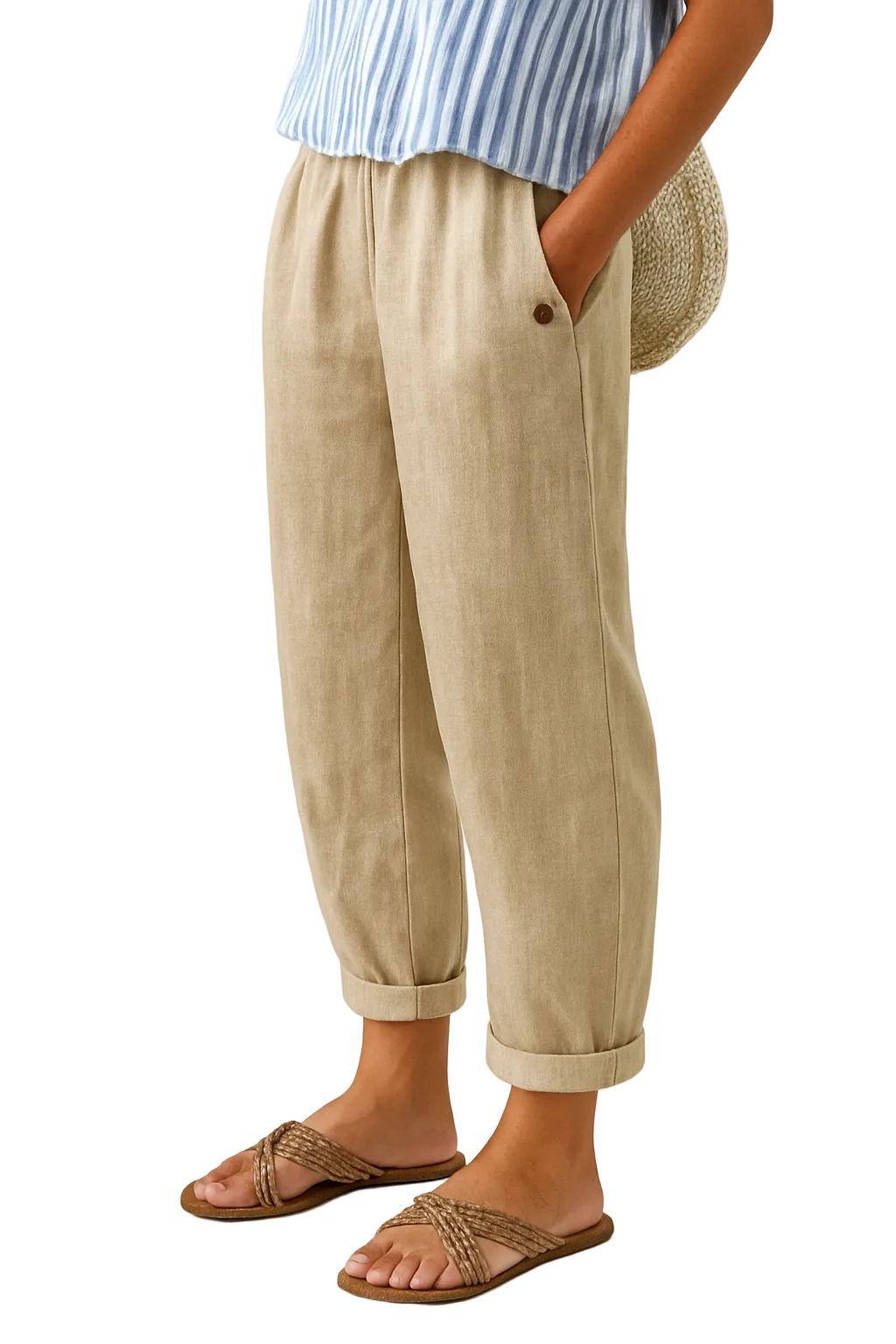 Pantalon Femme Détente Jambe Droite avec Poches Latérales 0