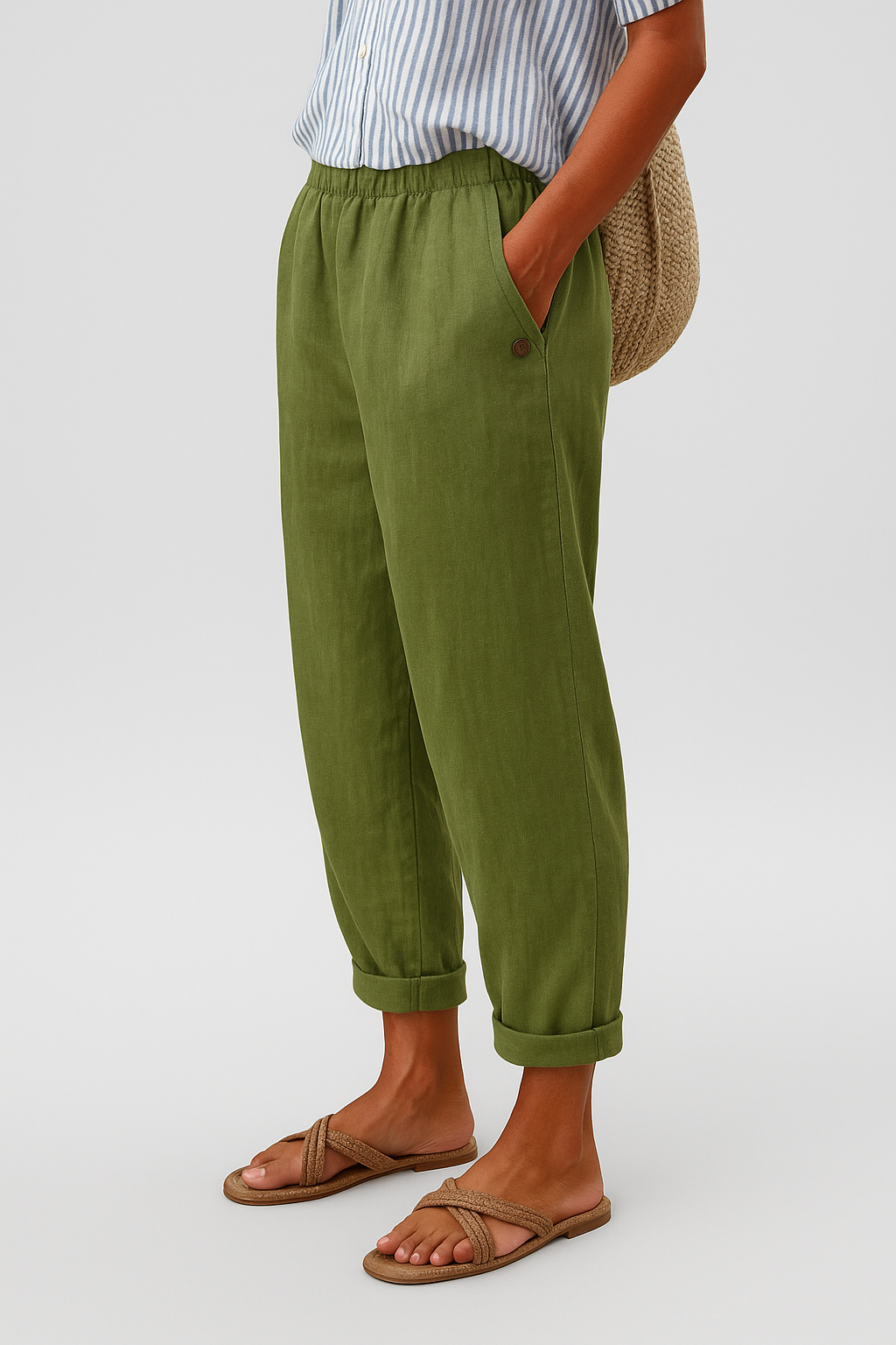 Pantalon Femme Détente Jambe Droite avec Poches Latérales 1