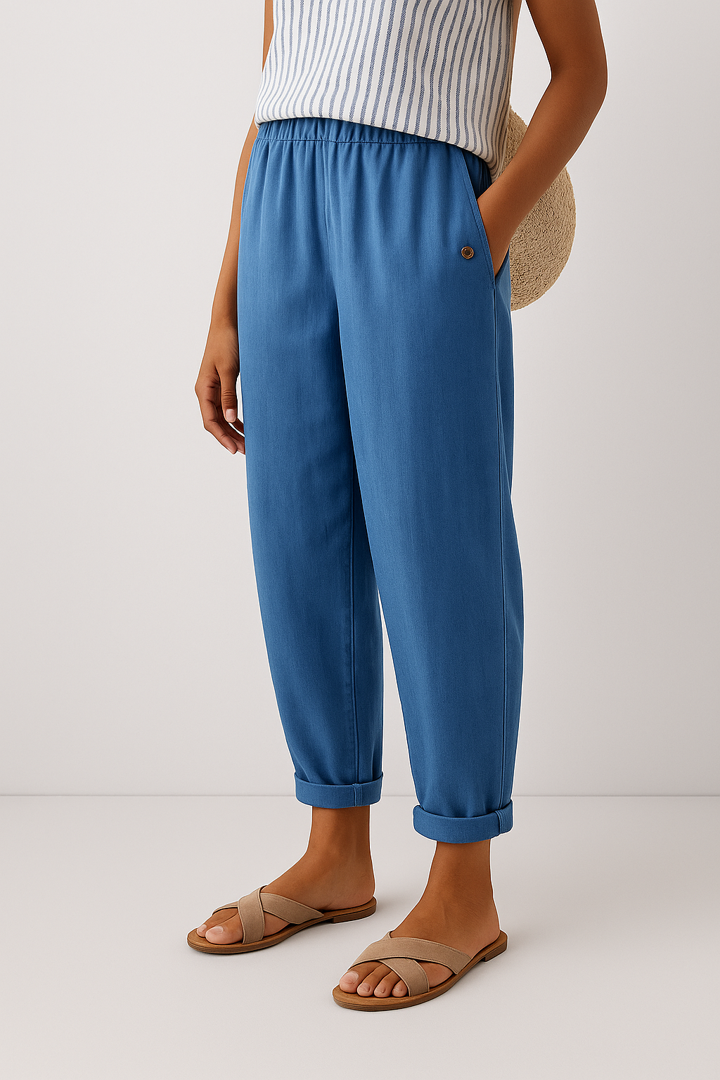 Pantalon Femme Détente Jambe Droite avec Poches Latérales 2