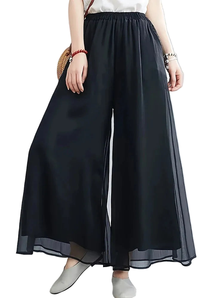 Pantalon Femme Évasé en Mousseline 0