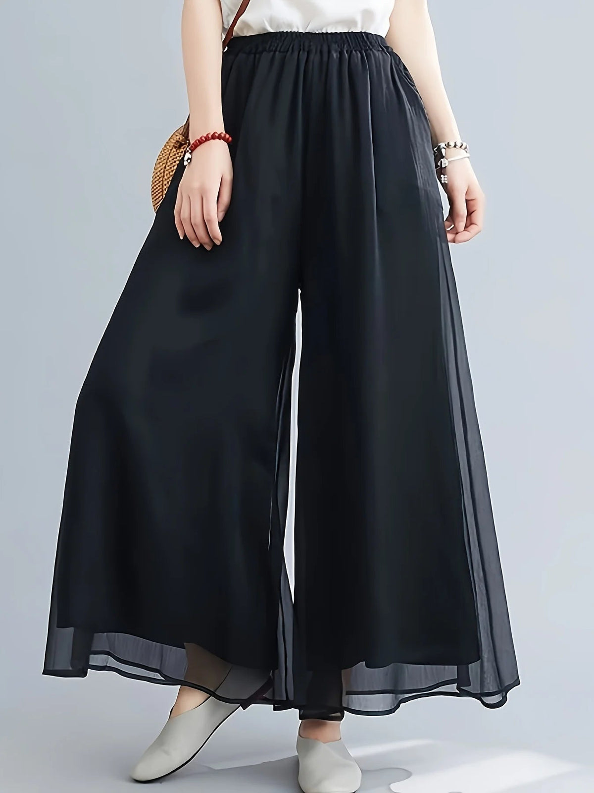 Pantalon Femme Évasé en Mousseline 1