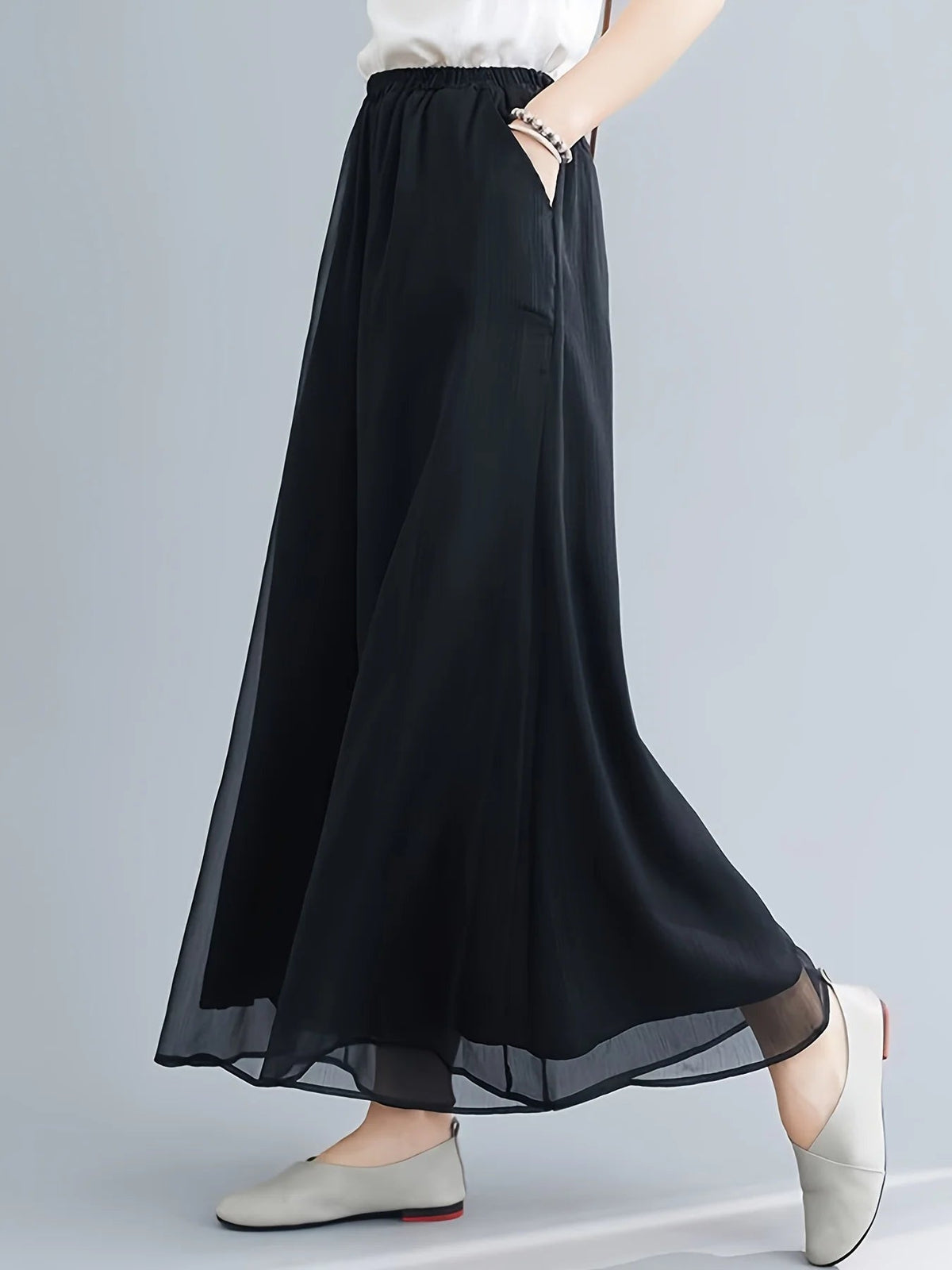 Pantalon Femme Évasé en Mousseline 3