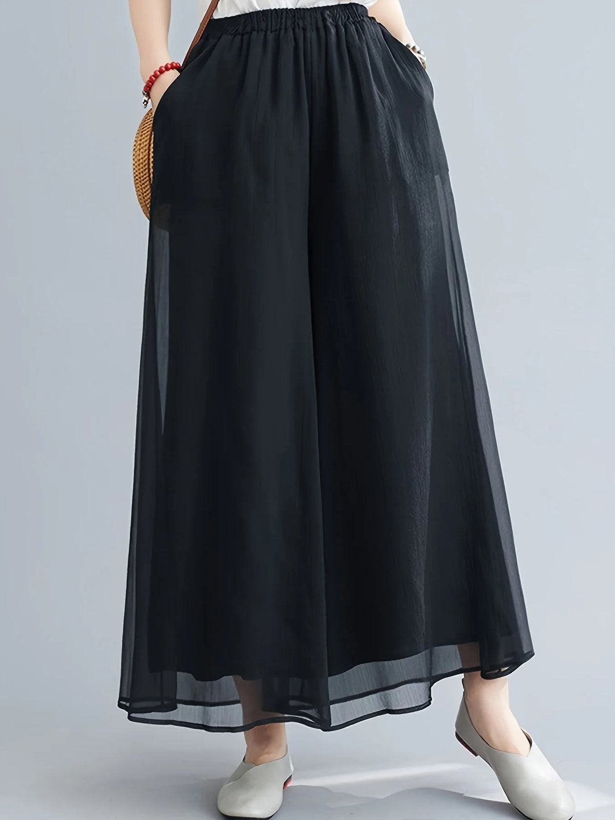 Pantalon Femme Évasé en Mousseline 4
