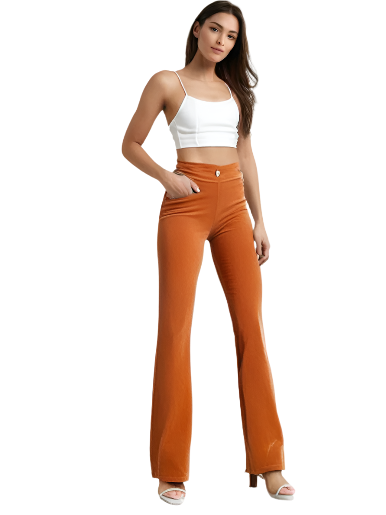 Pantalon Femme Flare Taille Haute en Corduroy Écologique 0
