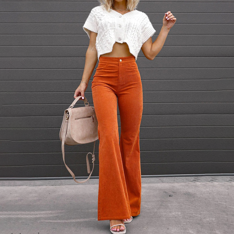 Pantalon Femme Flare Taille Haute en Corduroy Écologique 1