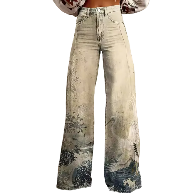 Pantalon Femme Fluide Bohème Taille Haute 0