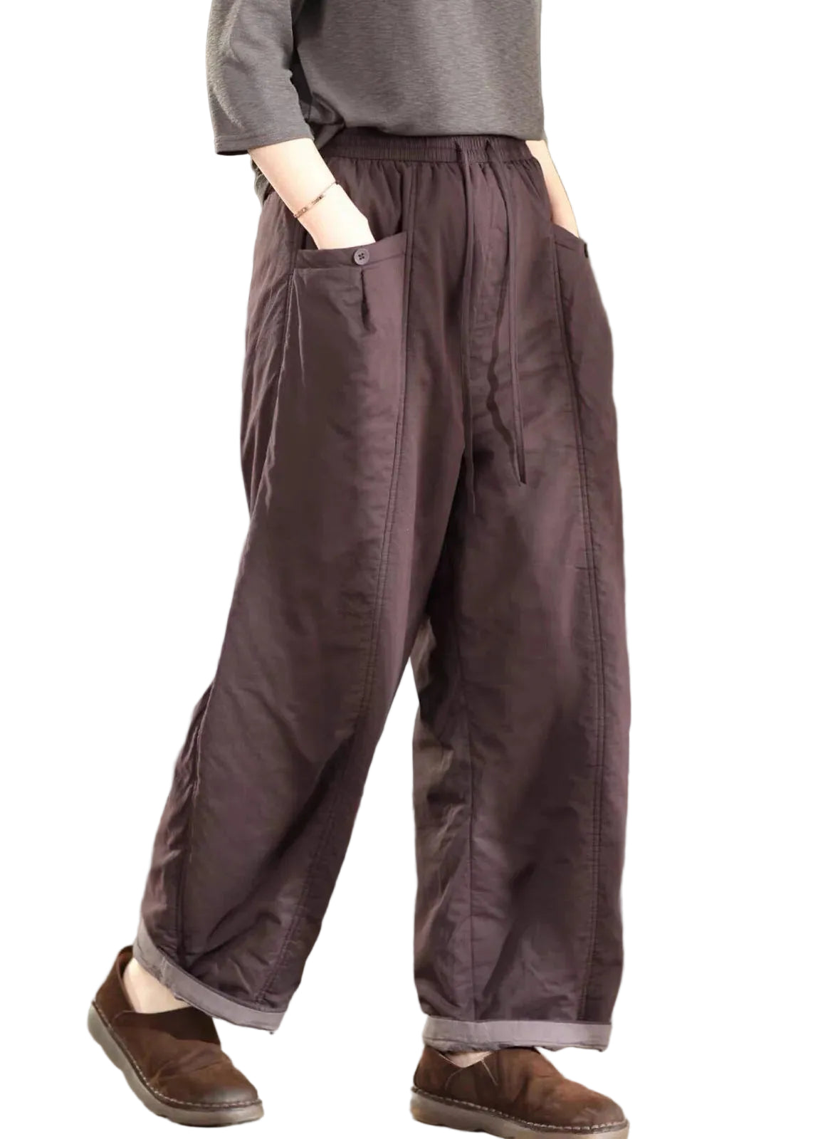 Pantalon Femme Hiver Taille Élastique Patchwork 0
